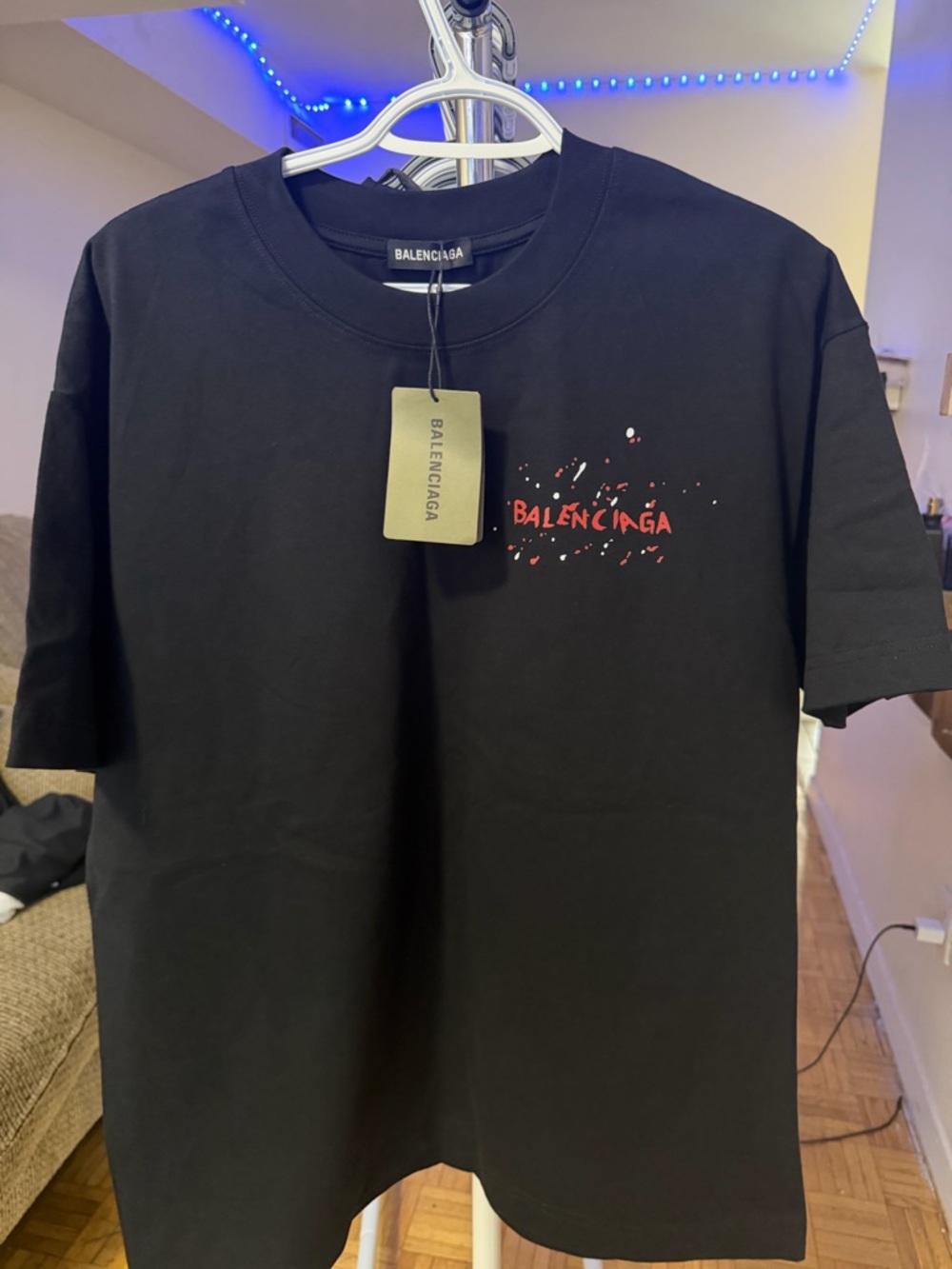 Balenciaga Black Short Sleeve Tee with Red Logo Detail